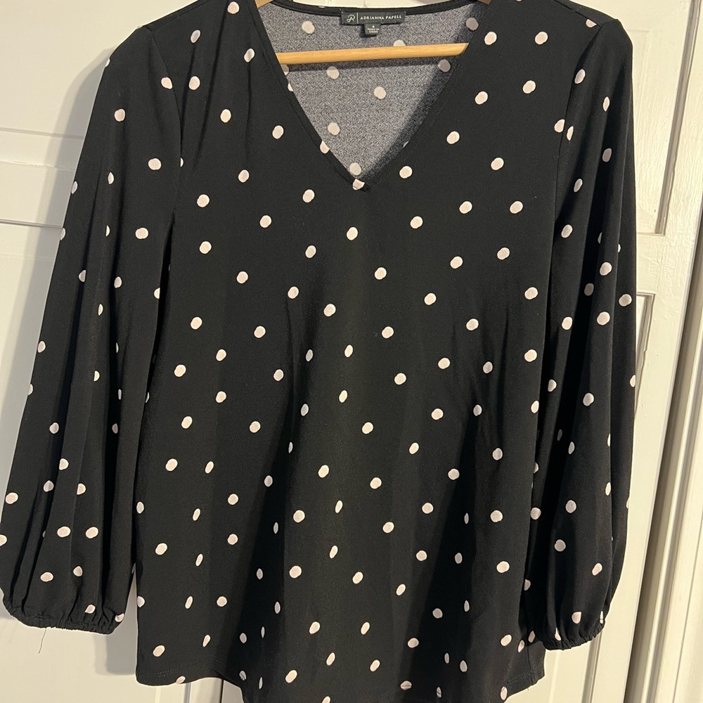 Adrianna Papell Black and White Polka Dot Blouse S